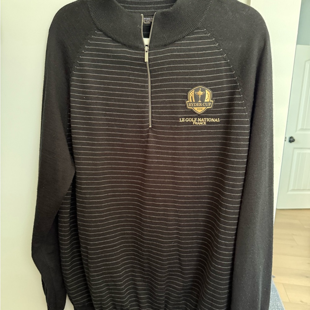 Black Ryder Cup France Black Golf quarter zip striped sweater